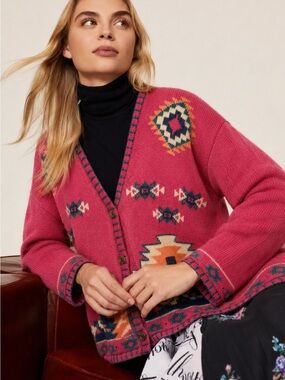 Vintage Nuovo 90s Southwestern Aztec Print Cardigan Sweater